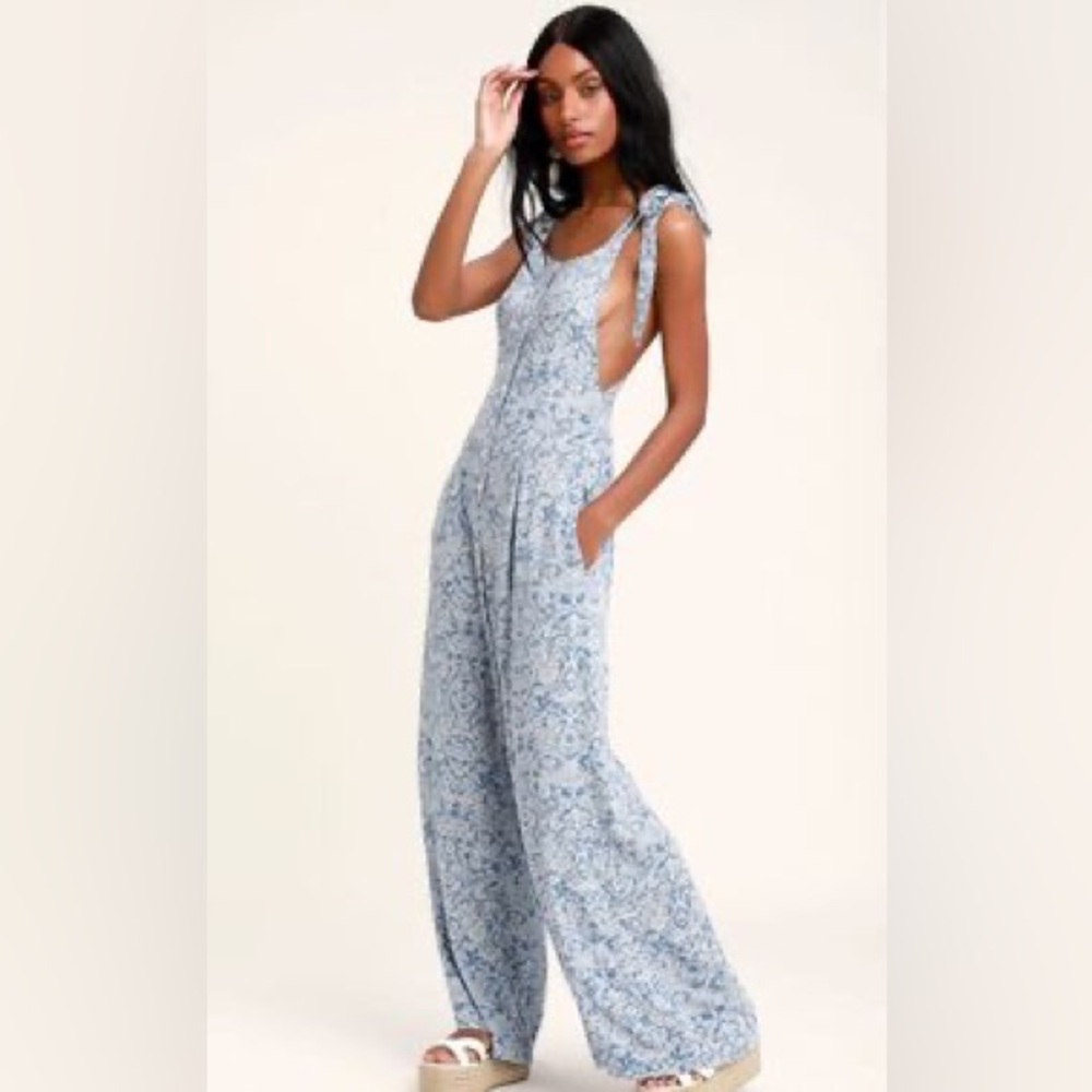 NWT! Free People Light Blue Floral Jumpsuit